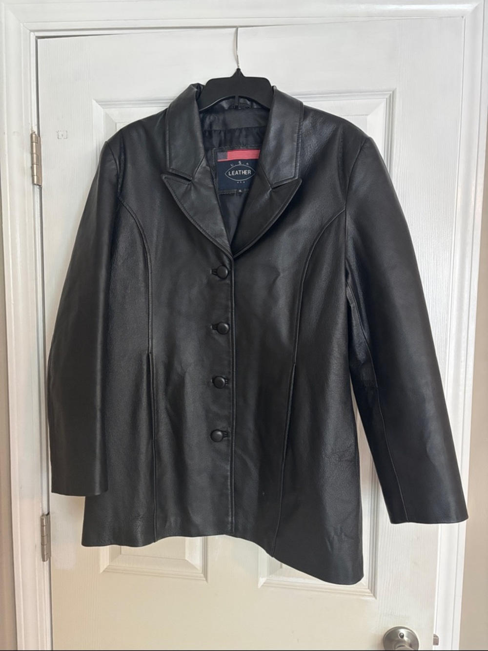 U.S.A. Leather Black Leather Button-Up Jacket Women’s size xl